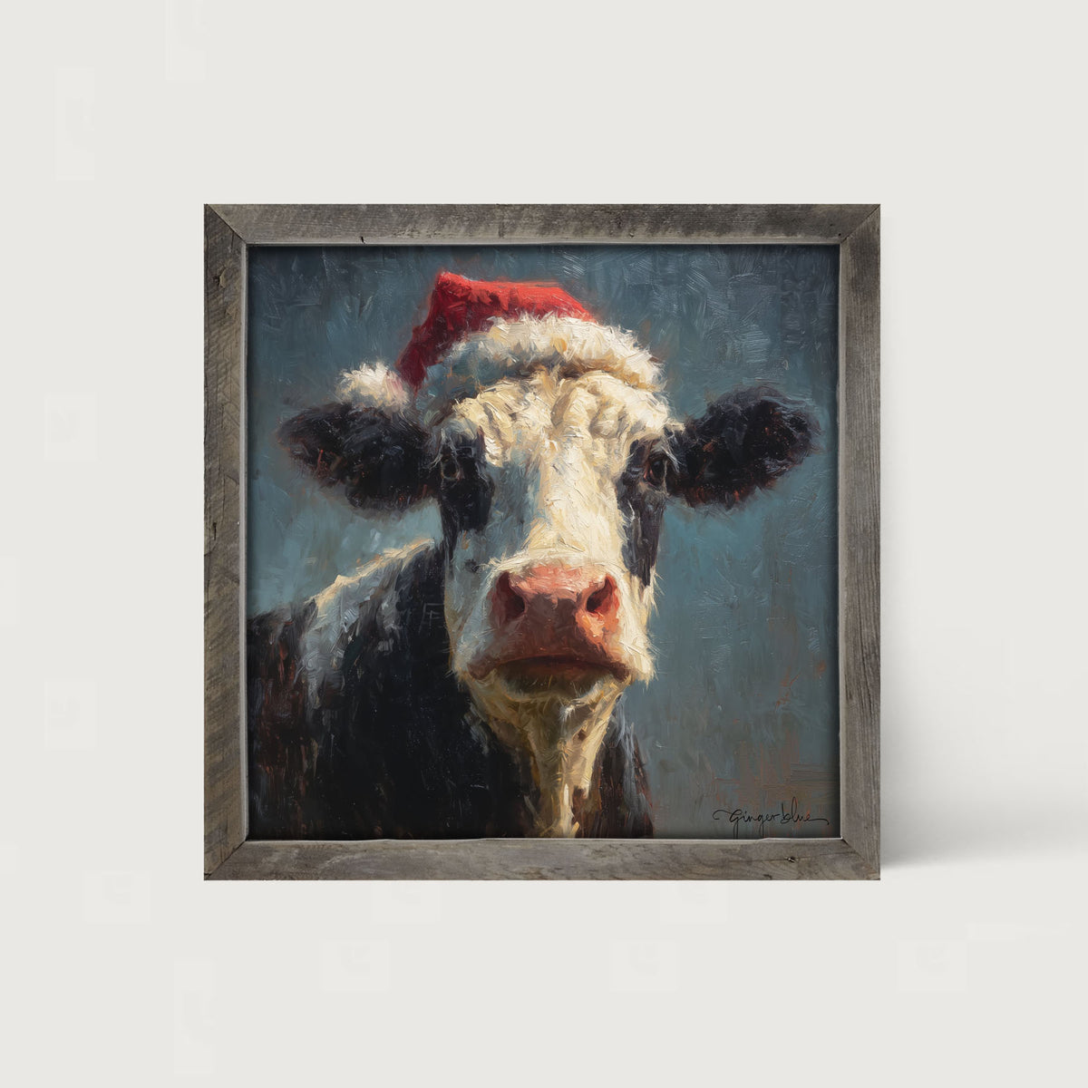 Santa Hat Cow - Framed Art