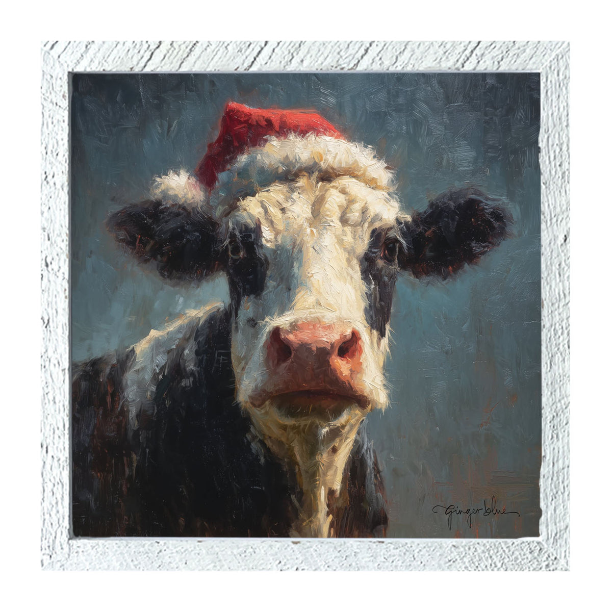 Santa Hat Cow - Framed Art