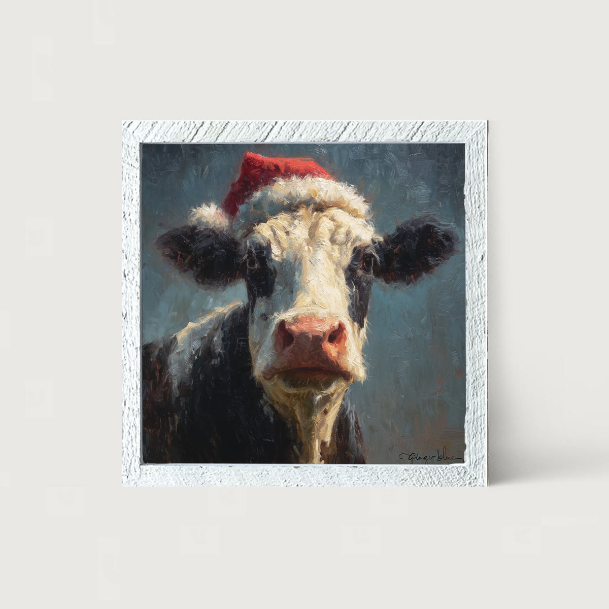 Santa Hat Cow - Framed Art