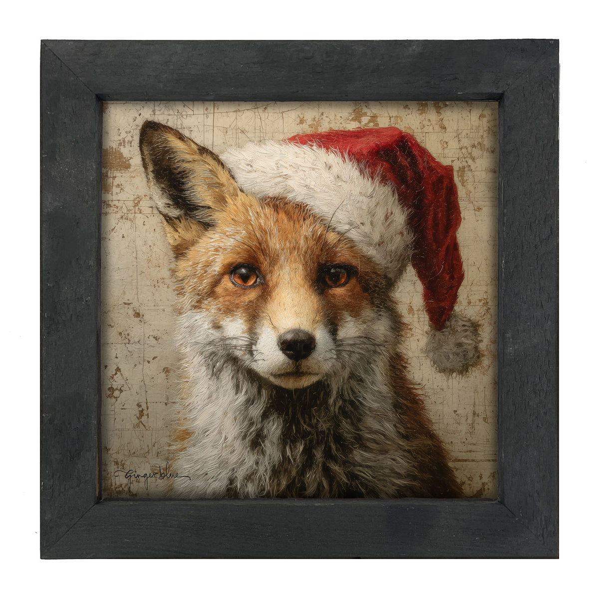 Santa Hat Fox - Framed Art