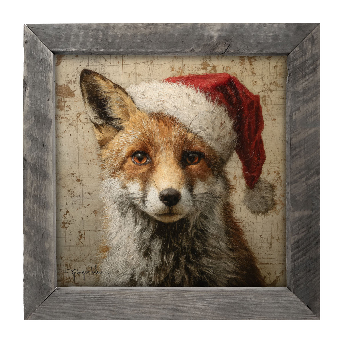 Santa Hat Fox - Framed Art