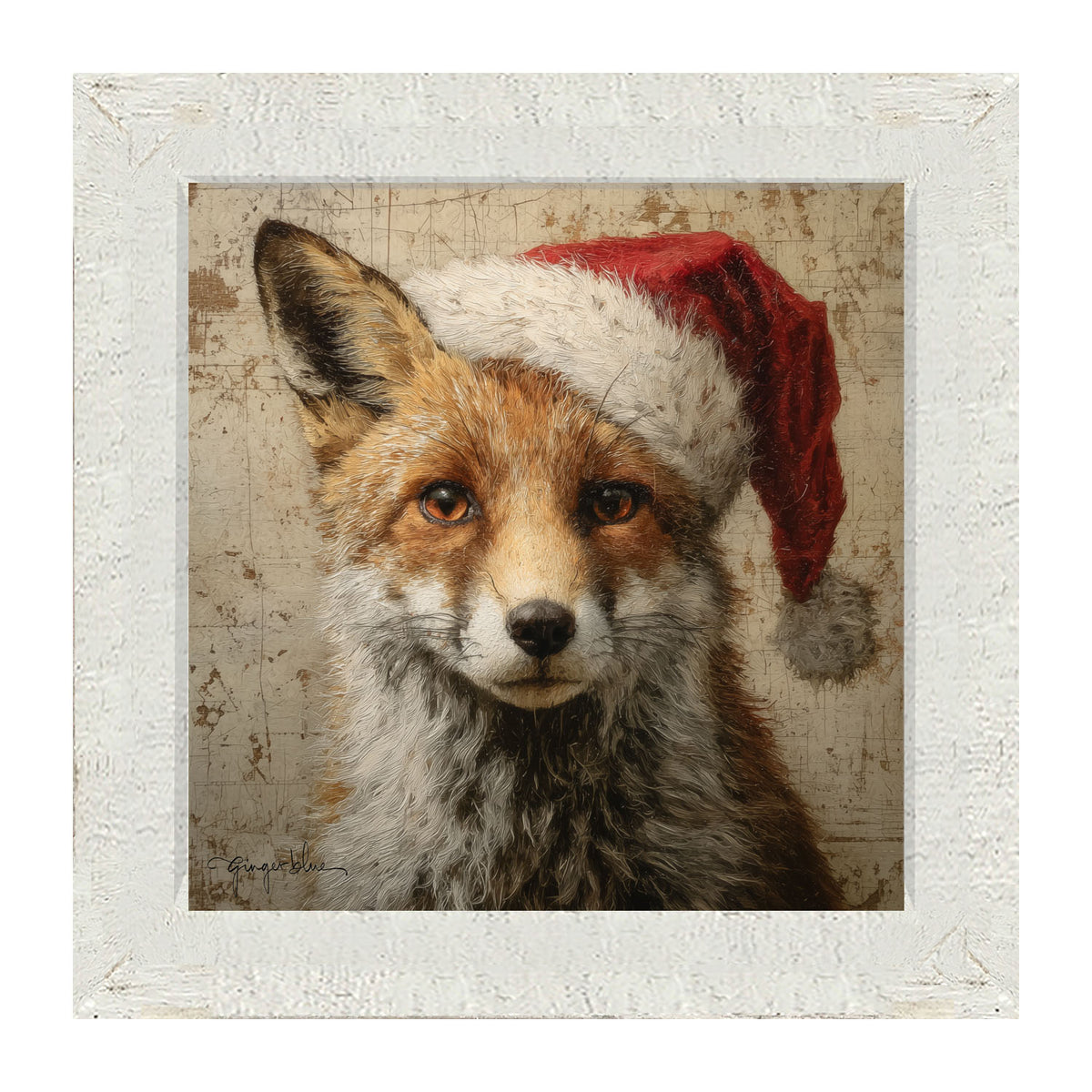 Santa Hat Fox - Framed Art