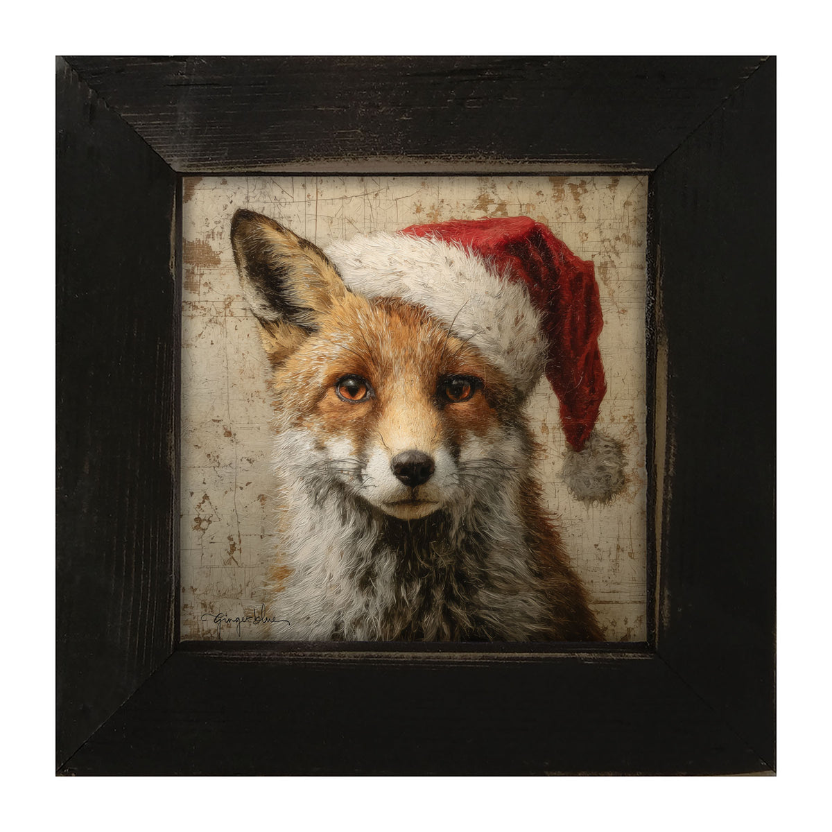Santa Hat Fox - Framed Art