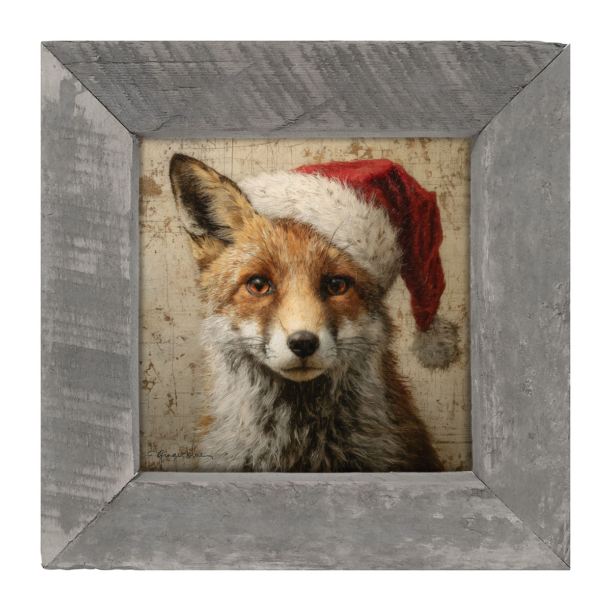 Santa Hat Fox - Framed Art