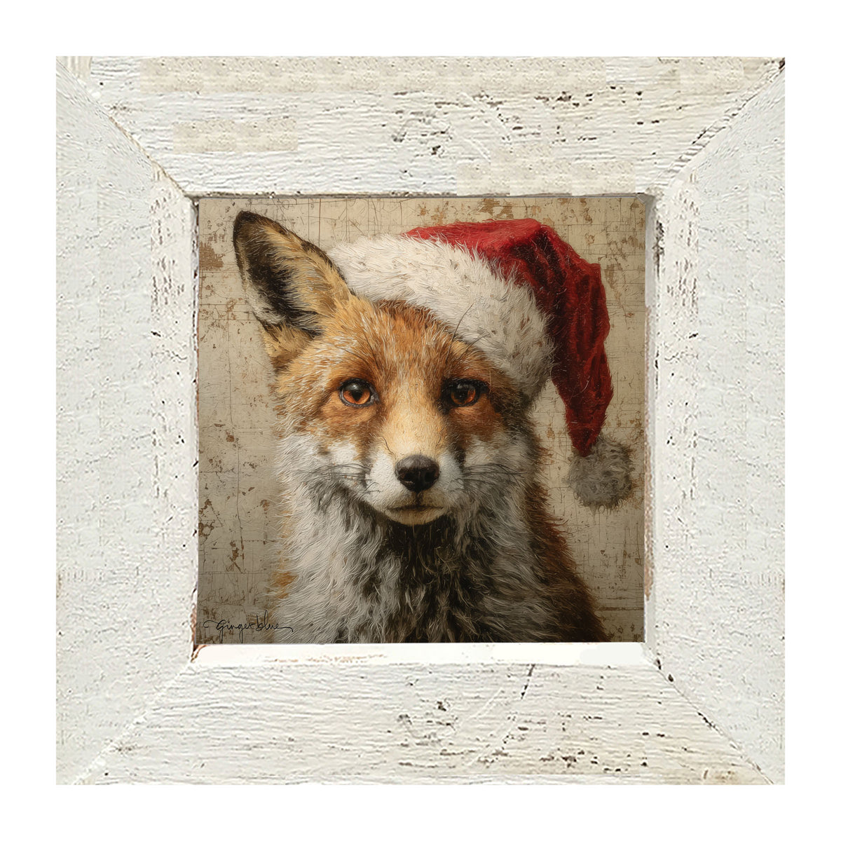 Santa Hat Fox - Framed Art