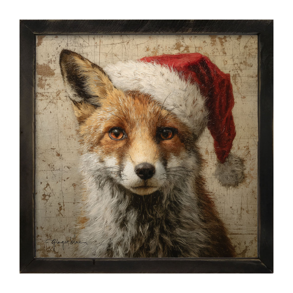 Santa Hat Fox - Framed Art