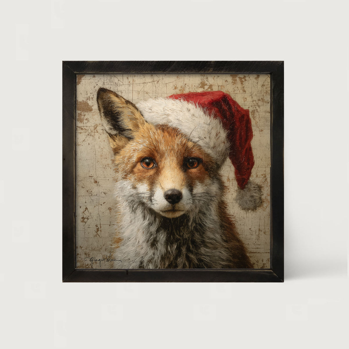 Santa Hat Fox - Framed Art