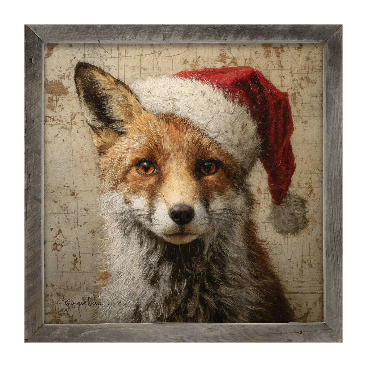 Santa Hat Fox - Framed Art