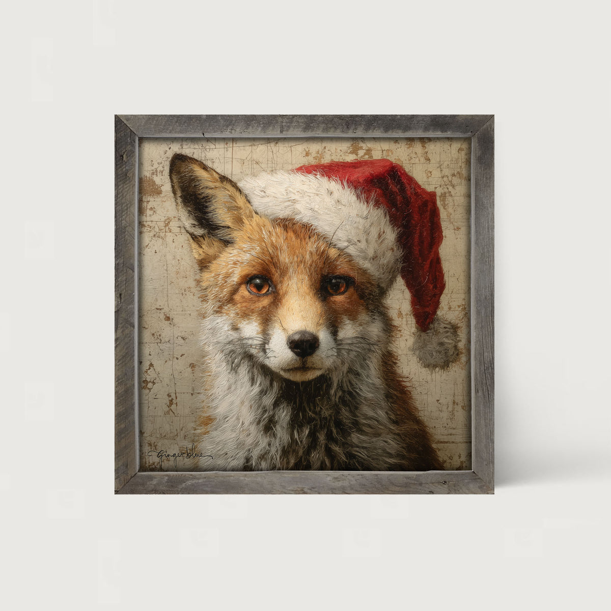 Santa Hat Fox - Framed Art