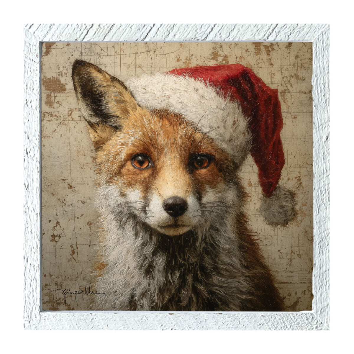 Santa Hat Fox - Framed Art