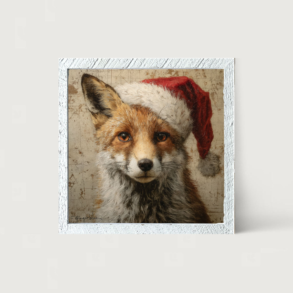 Santa Hat Fox - Framed Art