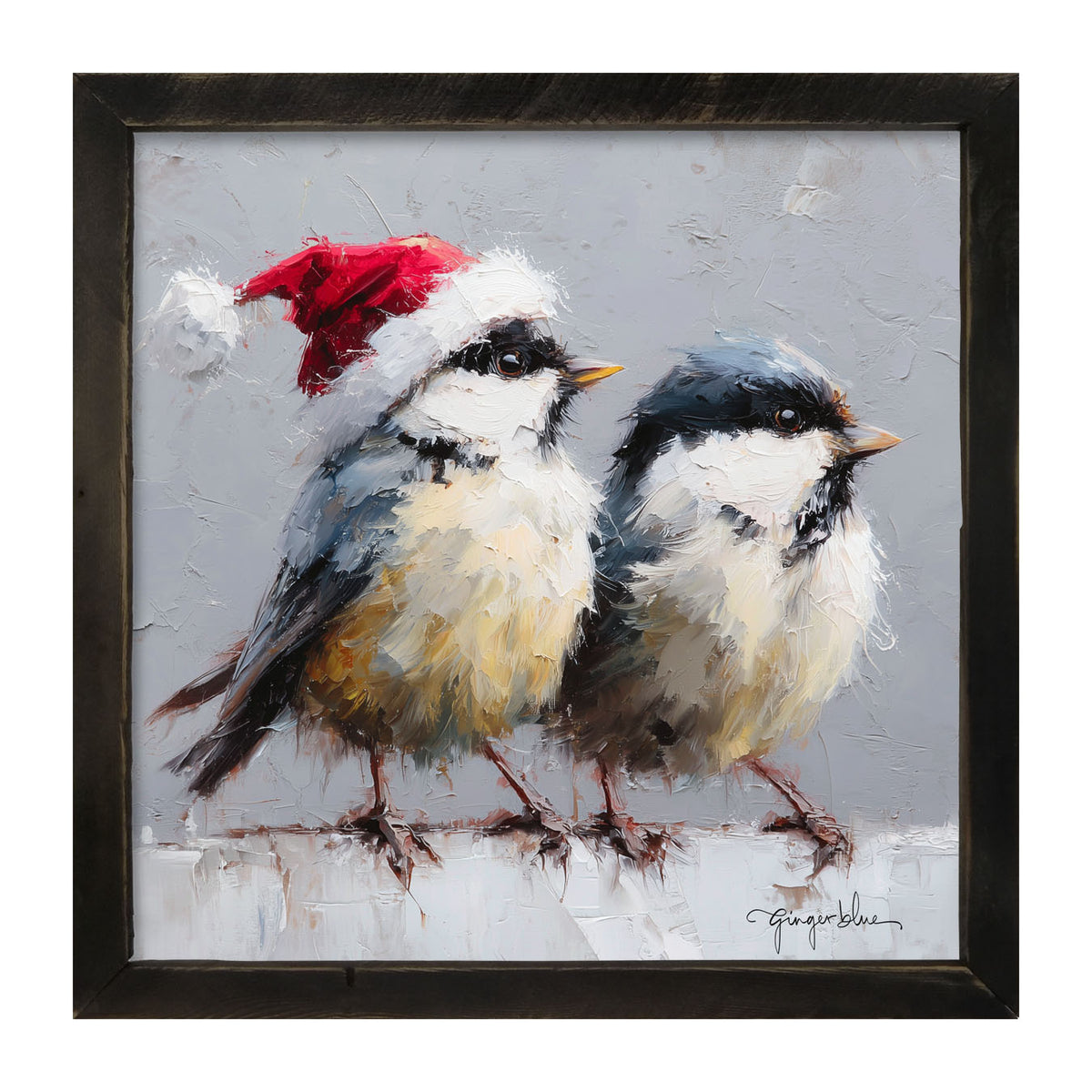 Santa Hat Birds - Framed Art