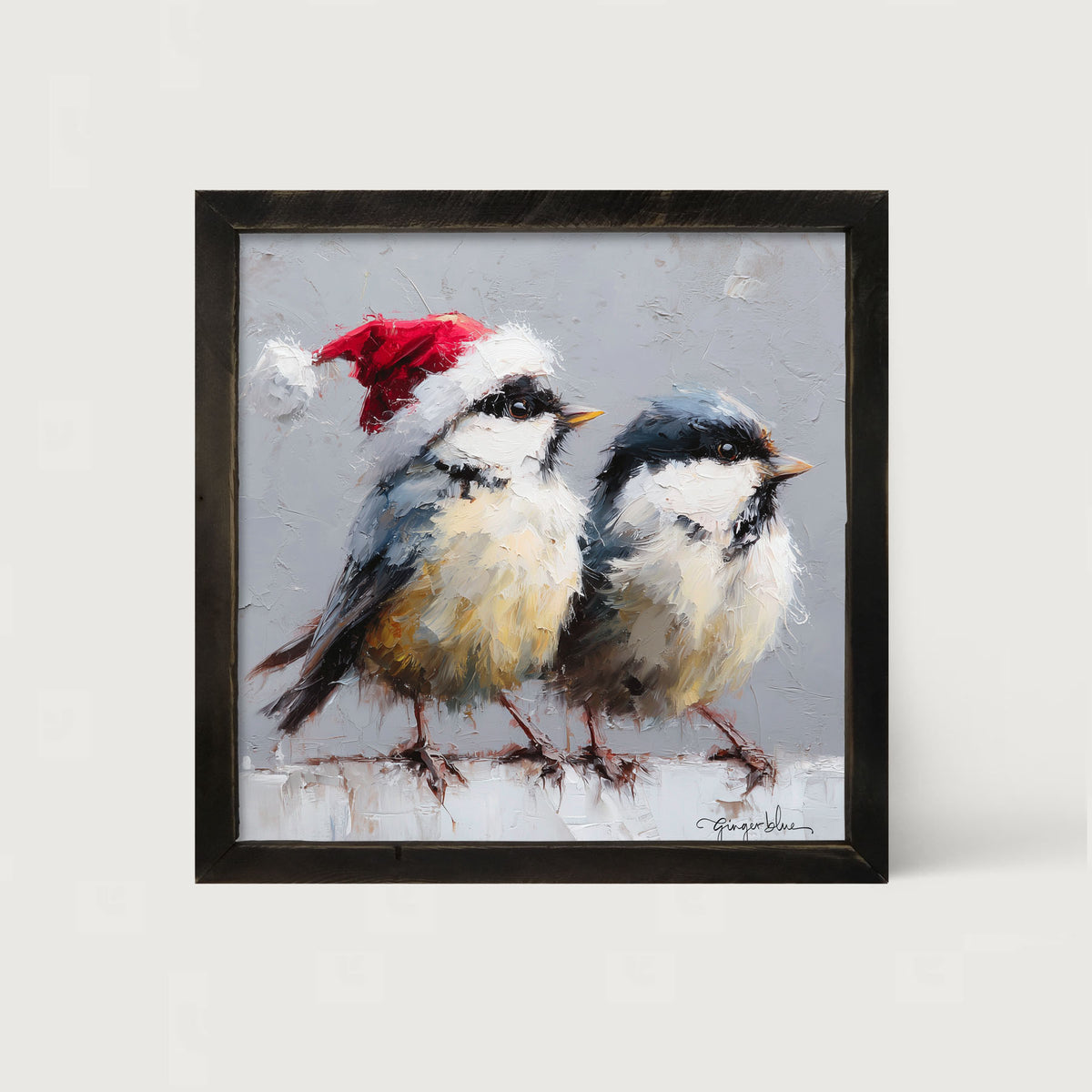 Santa Hat Birds - Framed Art