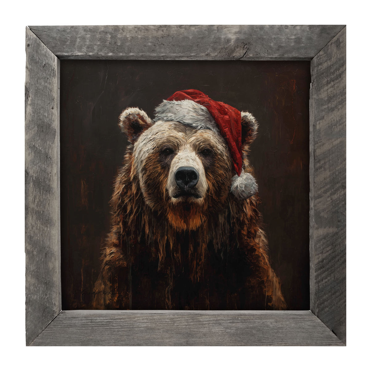 Santa Hat Bear - Framed Art