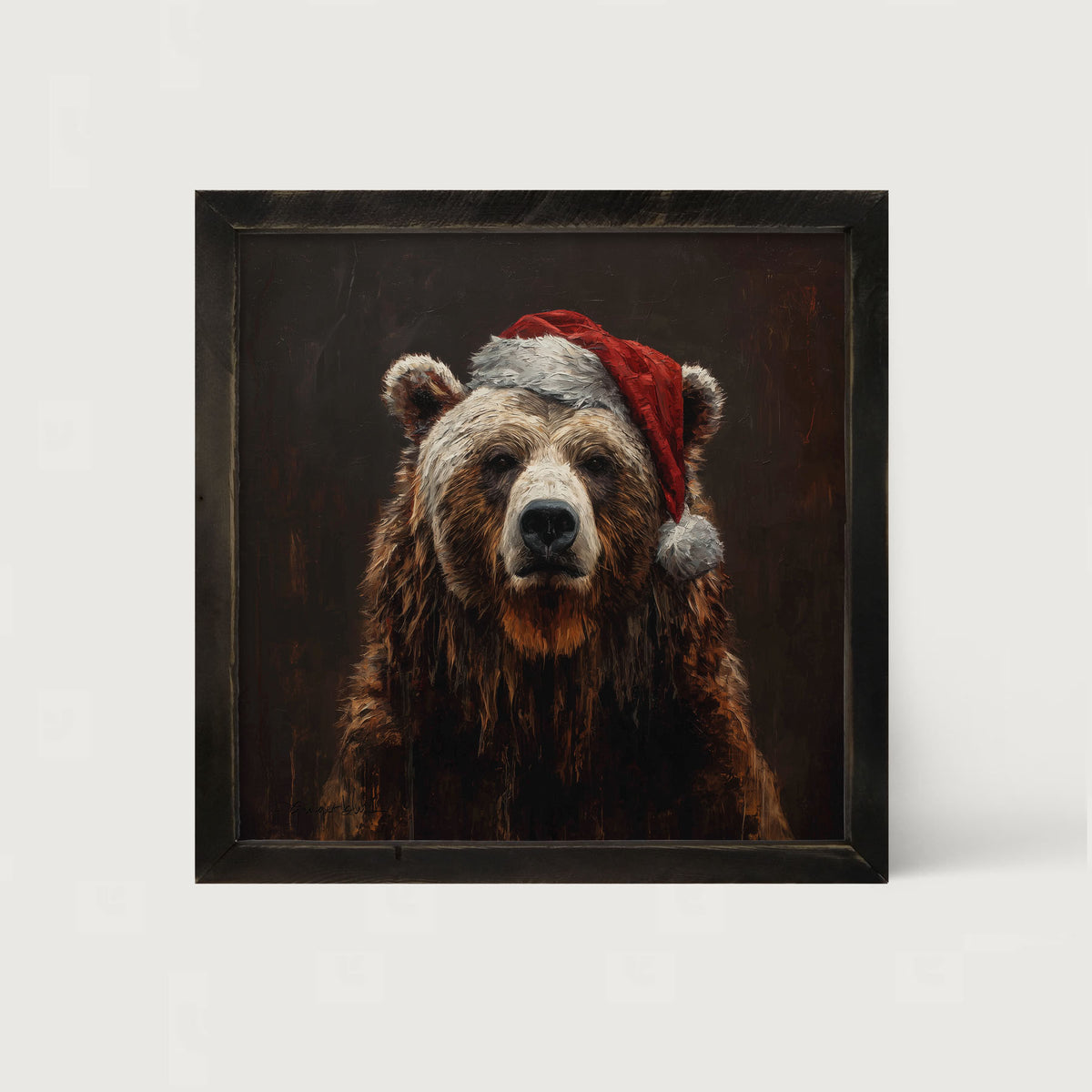 Santa Hat Bear - Framed Art