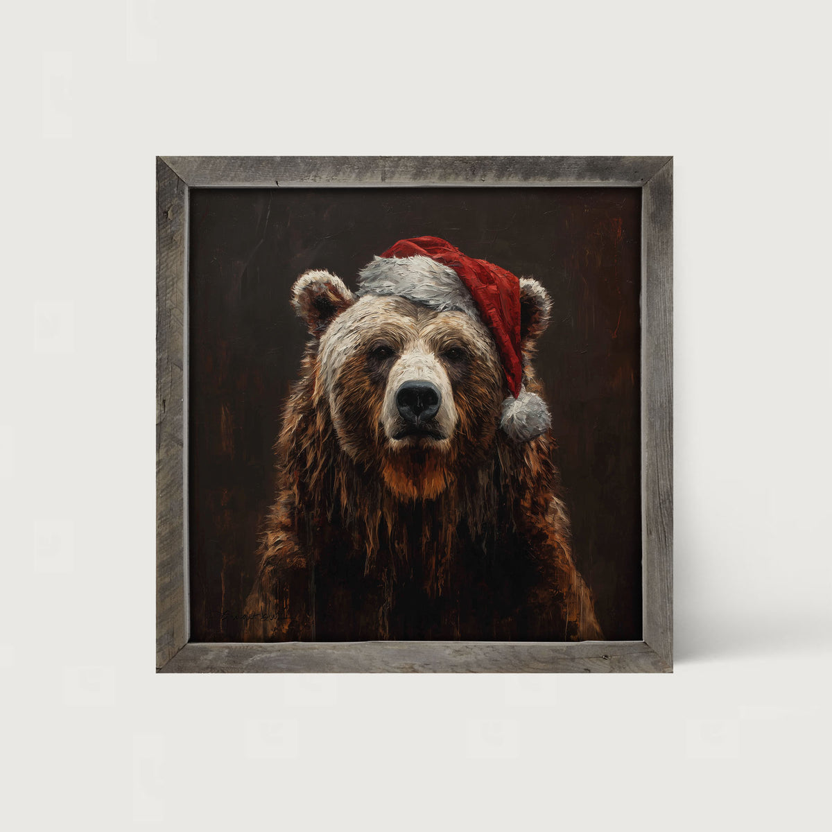 Santa Hat Bear - Framed Art