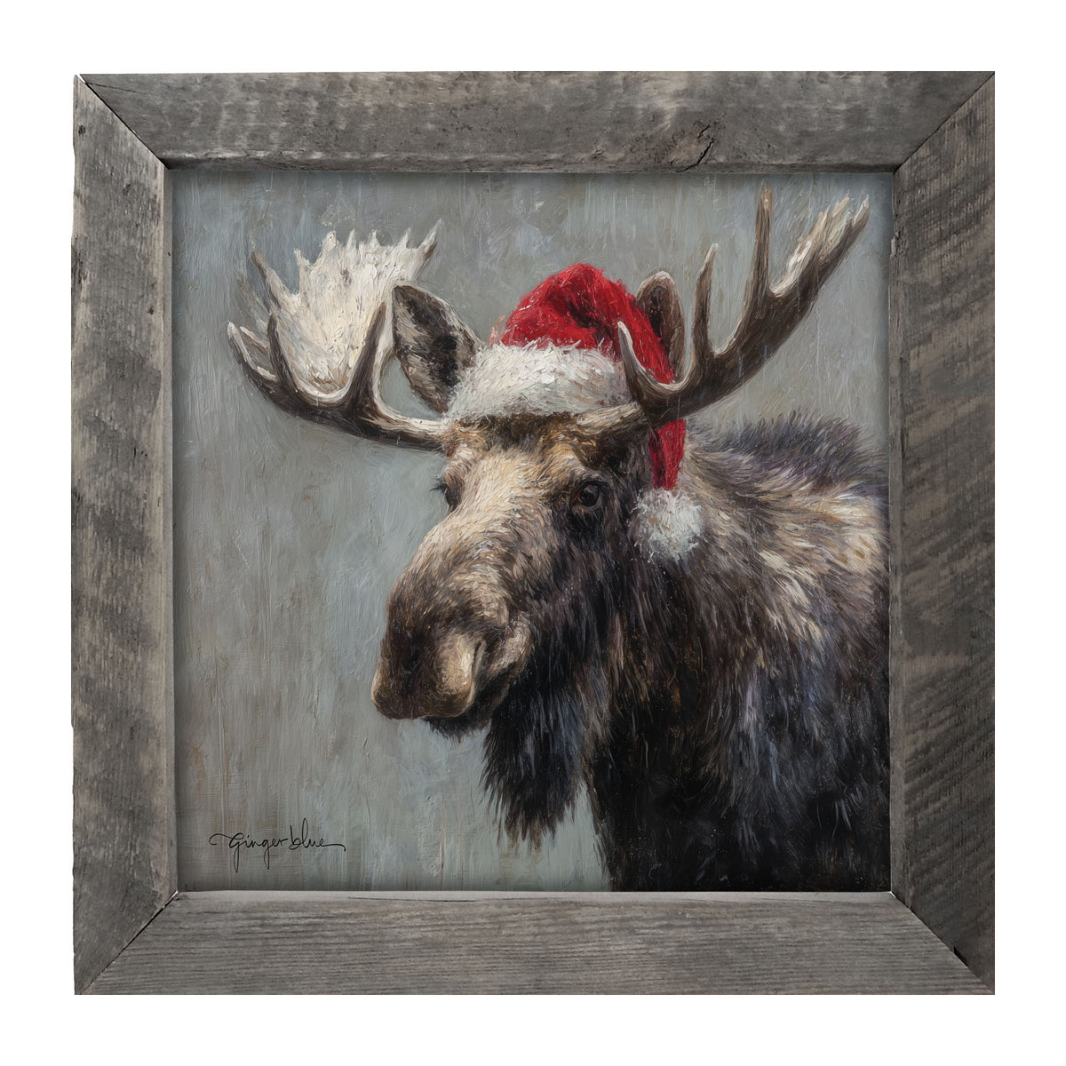 Santa Hat Moose - Framed Art