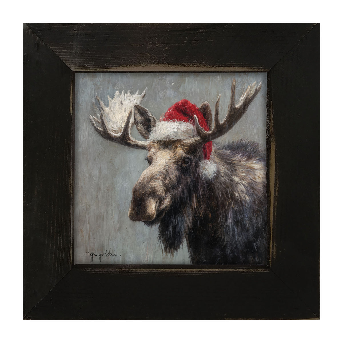 Santa Hat Moose - Framed Art