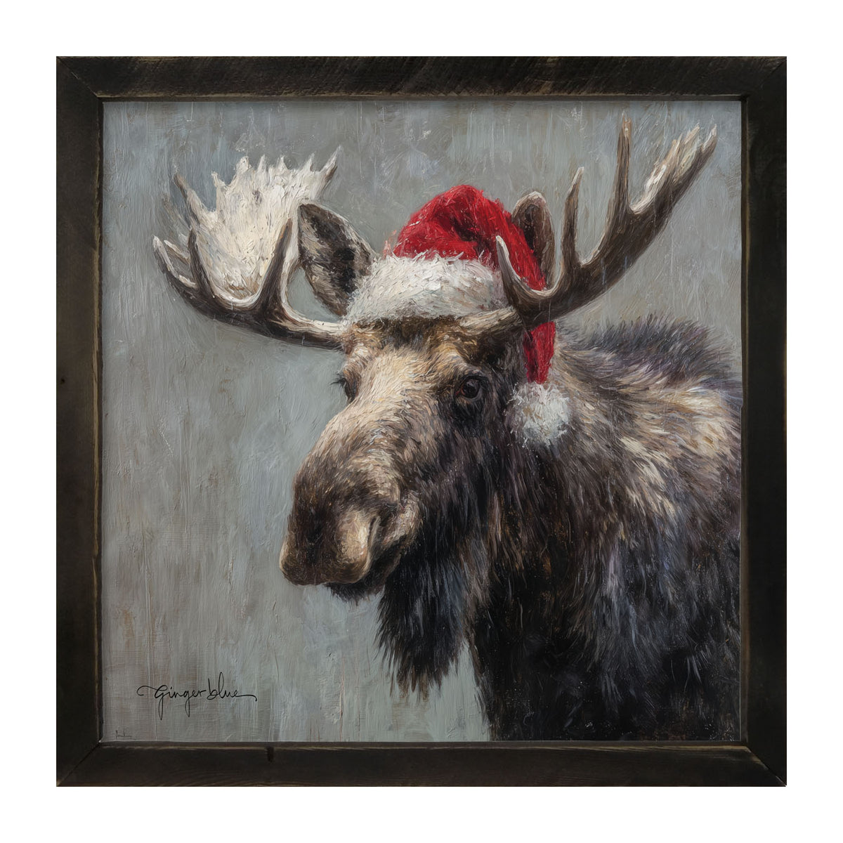 Santa Hat Moose - Framed Art