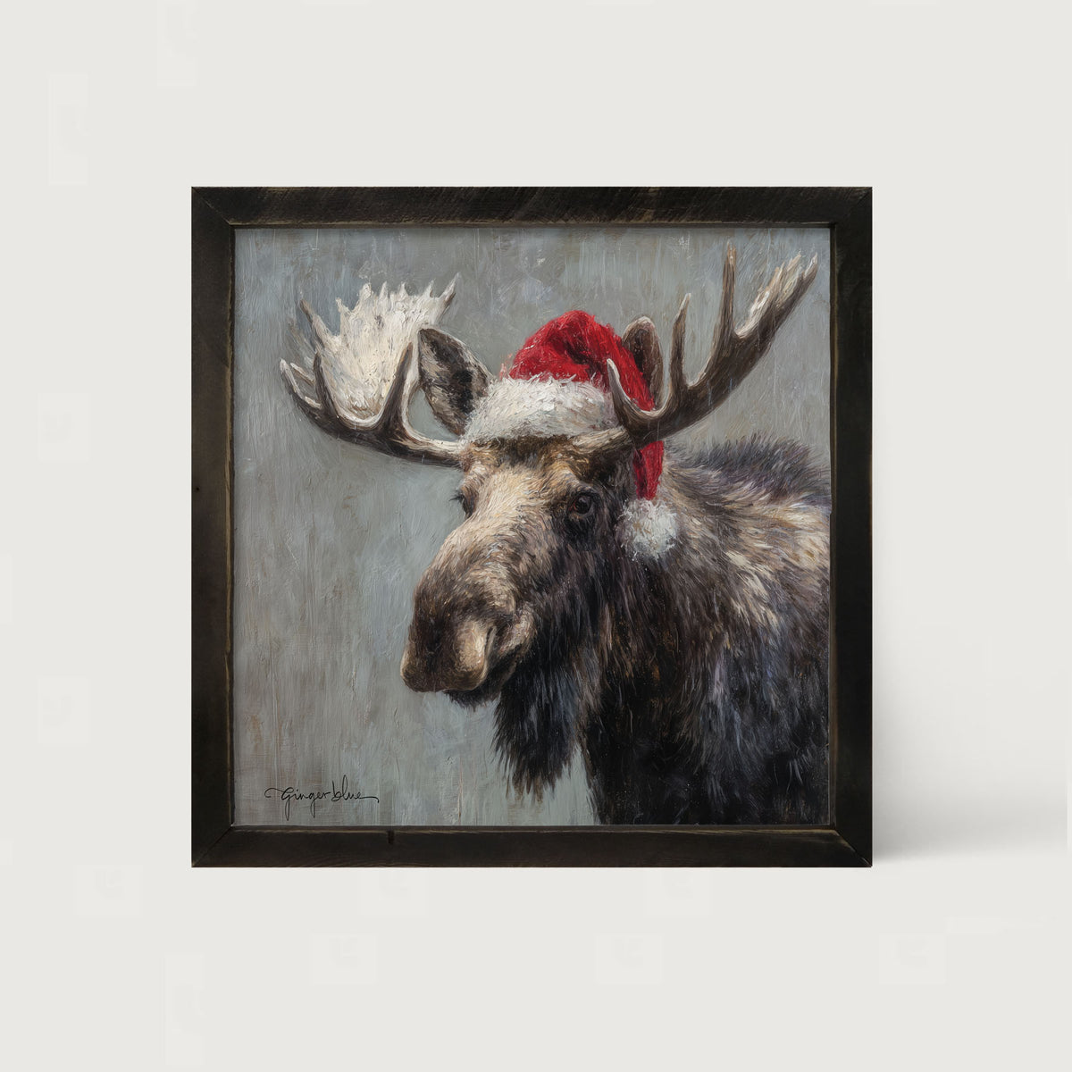 Santa Hat Moose - Framed Art