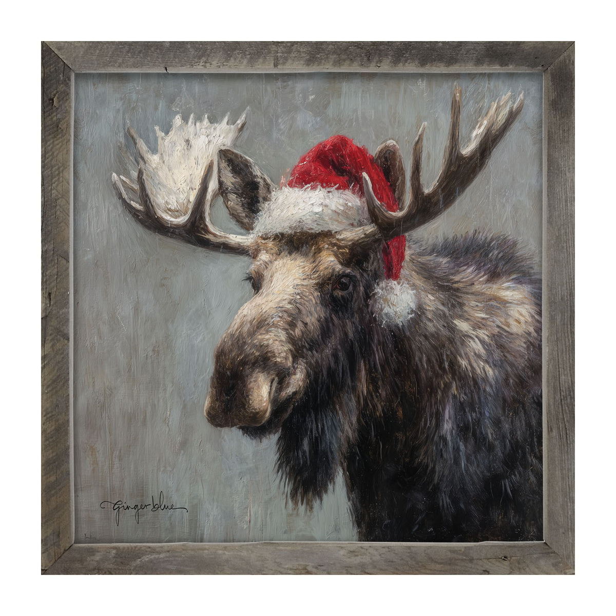 Santa Hat Moose - Framed Art