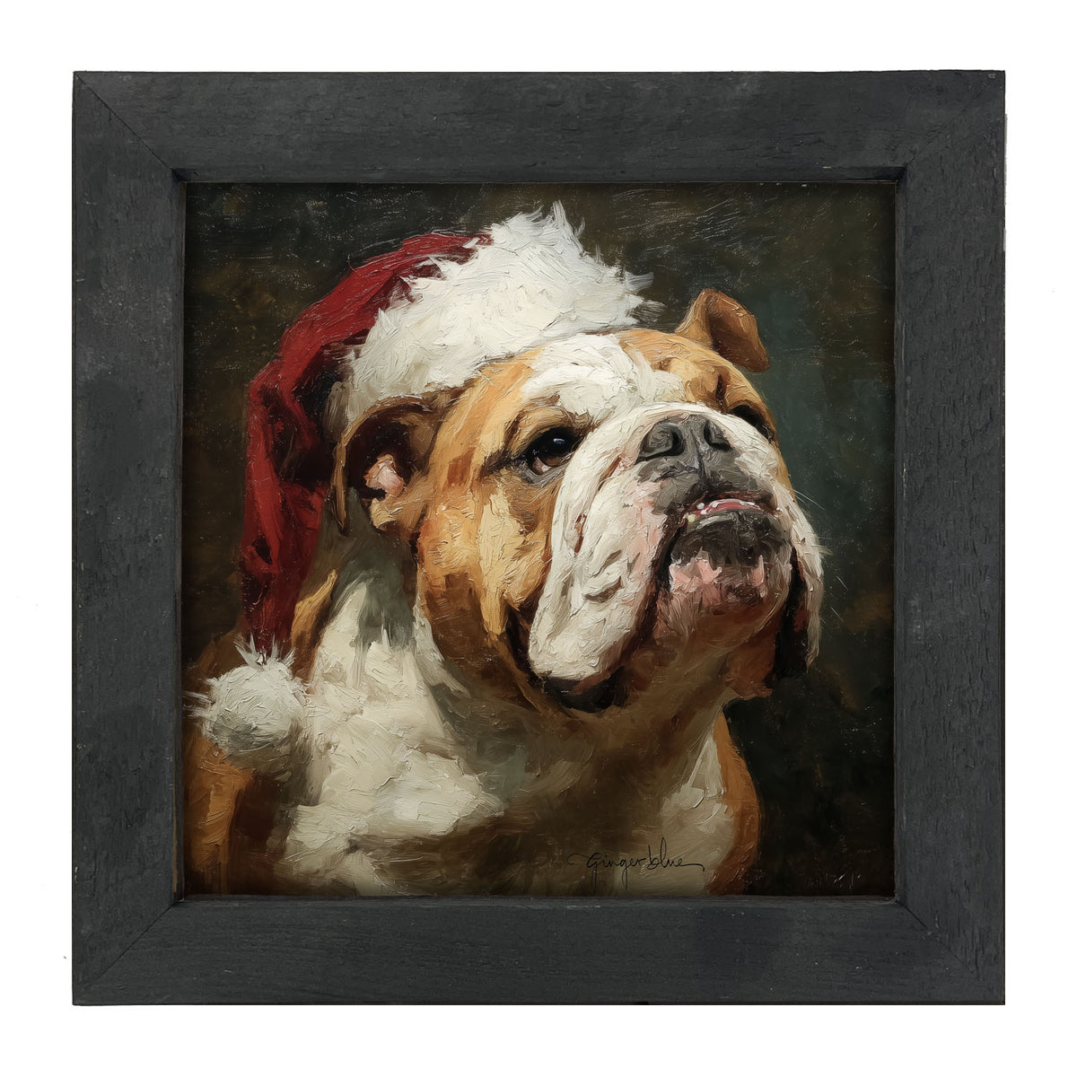Santa Hat Bulldog - Framed Art
