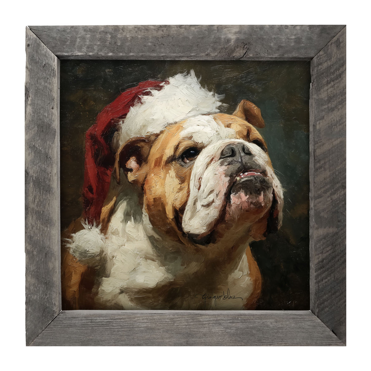 Santa Hat Bulldog - Framed Art