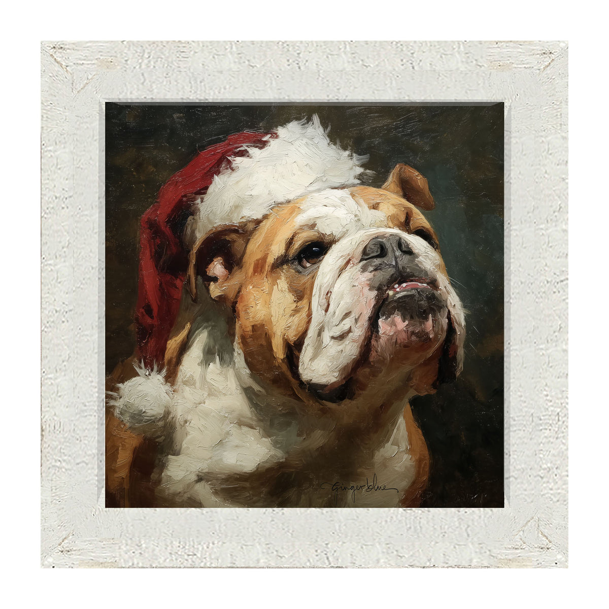 Santa Hat Bulldog - Framed Art