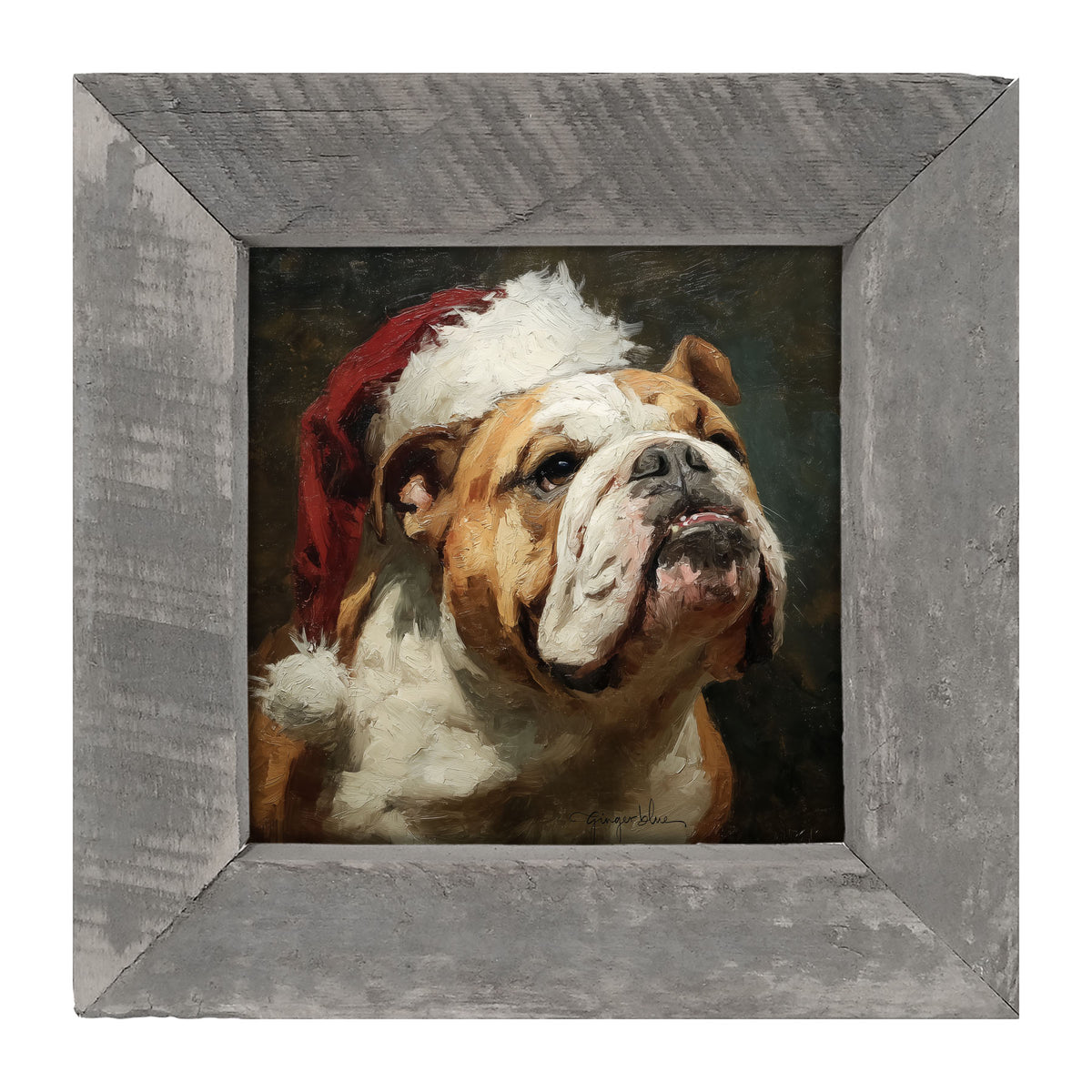 Santa Hat Bulldog - Framed Art