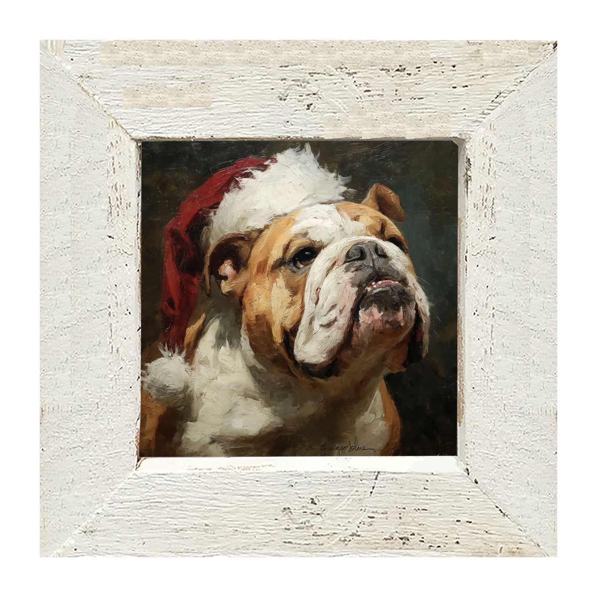 Santa Hat Bulldog - Framed Art