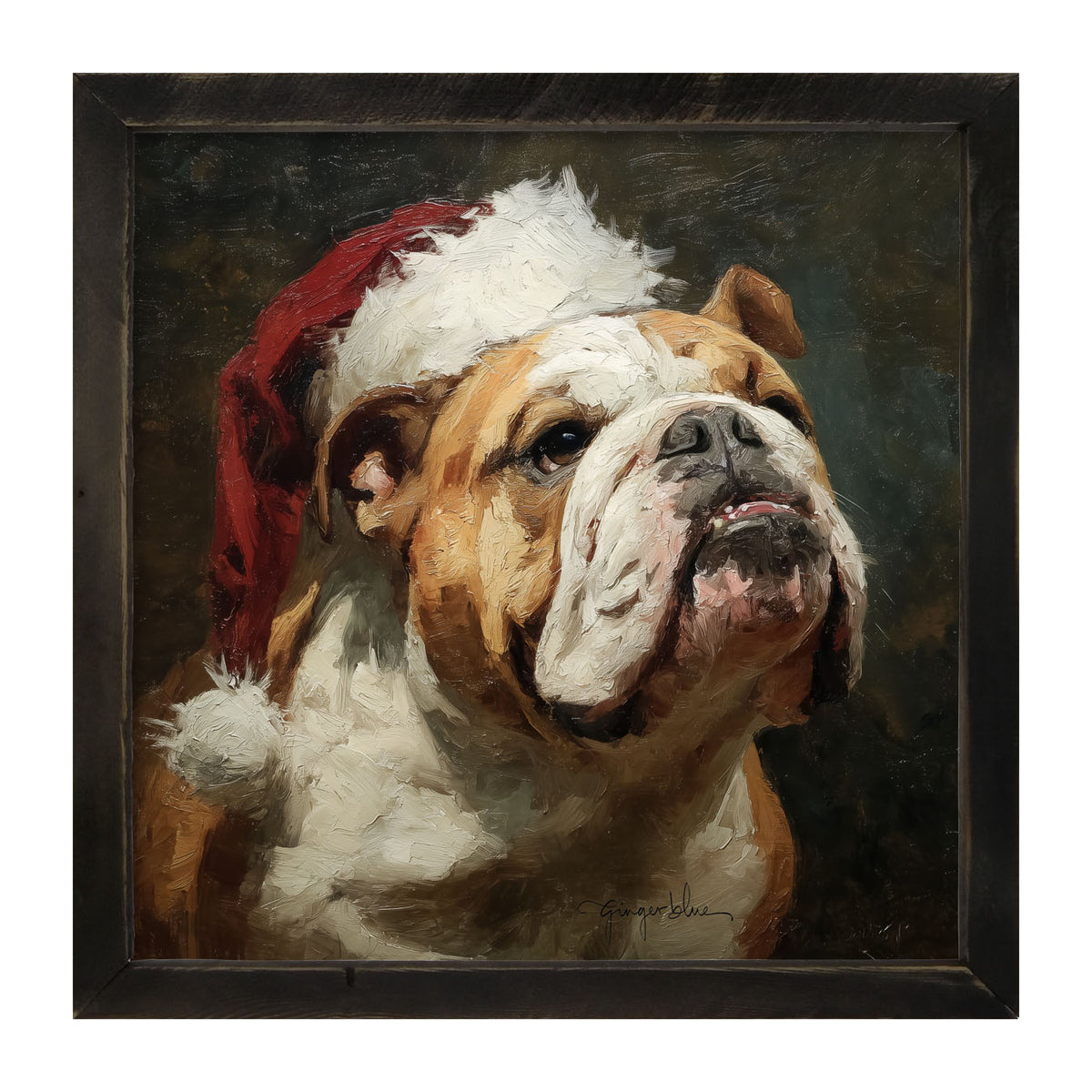 Santa Hat Bulldog - Framed Art