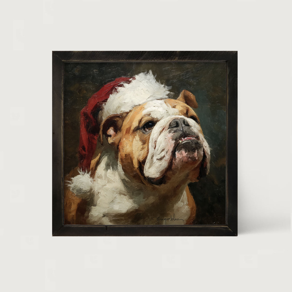 Santa Hat Bulldog - Framed Art