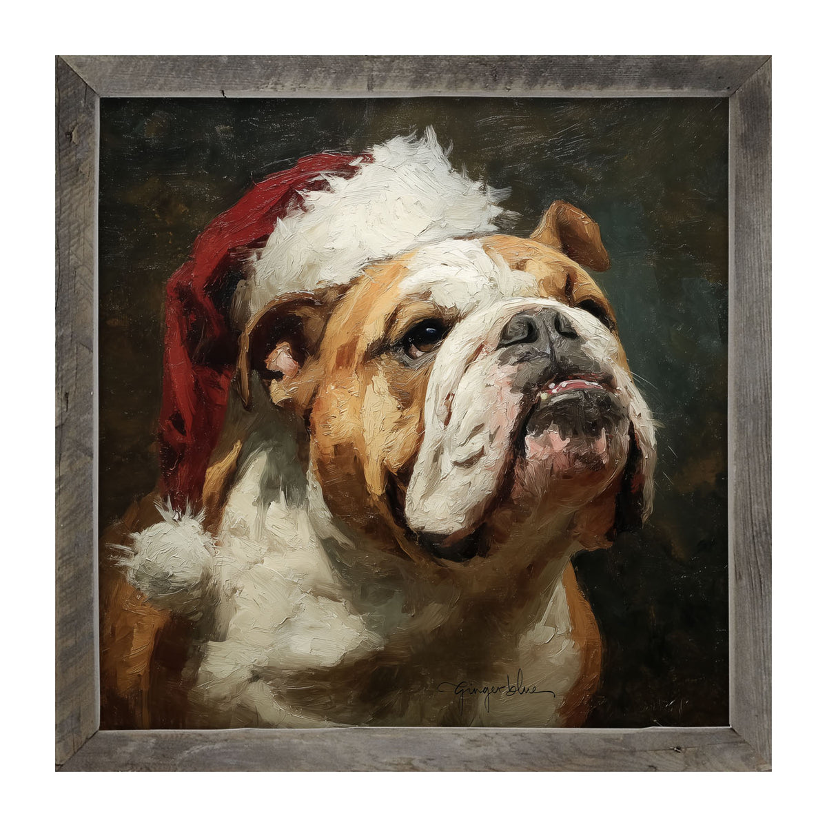 Santa Hat Bulldog - Framed Art