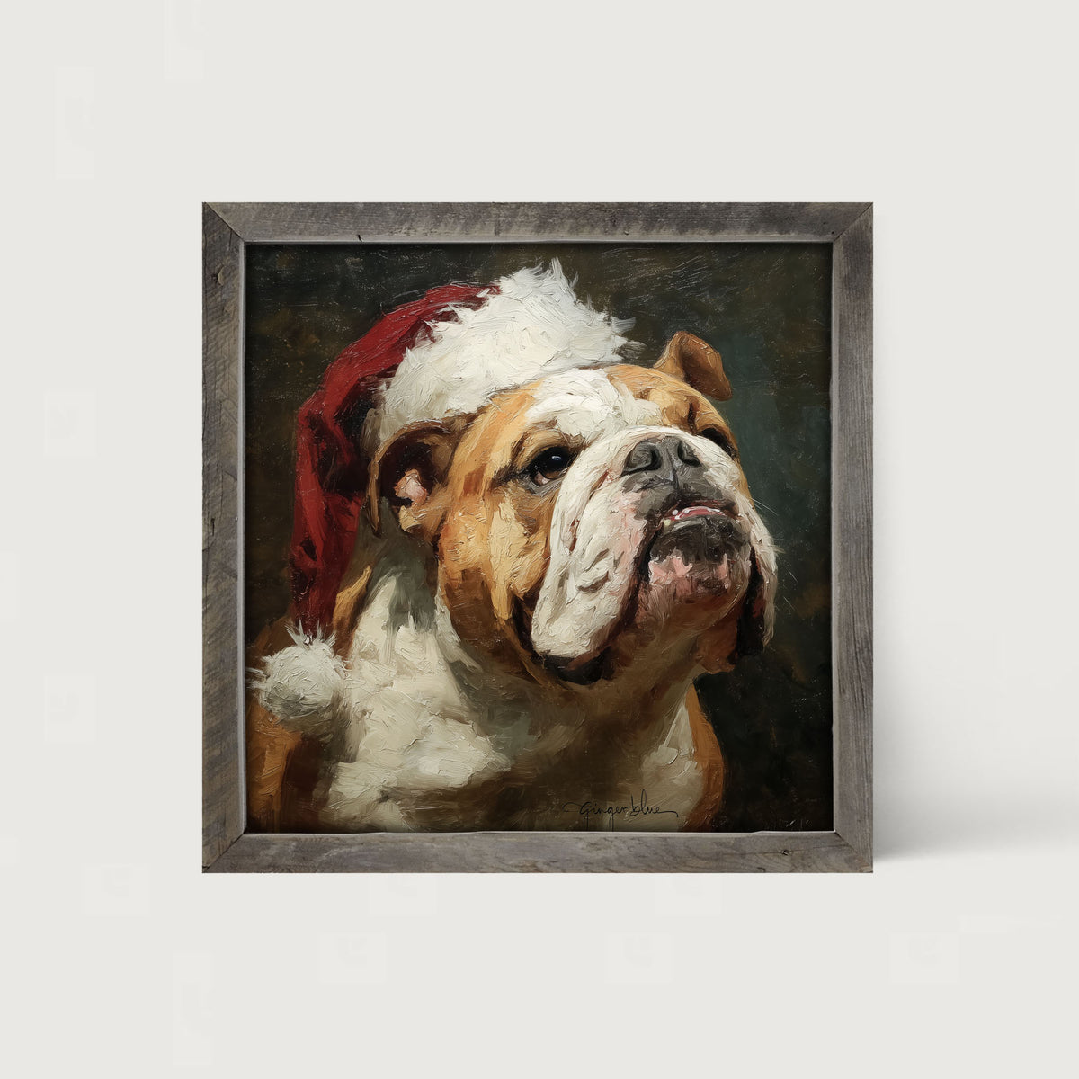 Santa Hat Bulldog - Framed Art