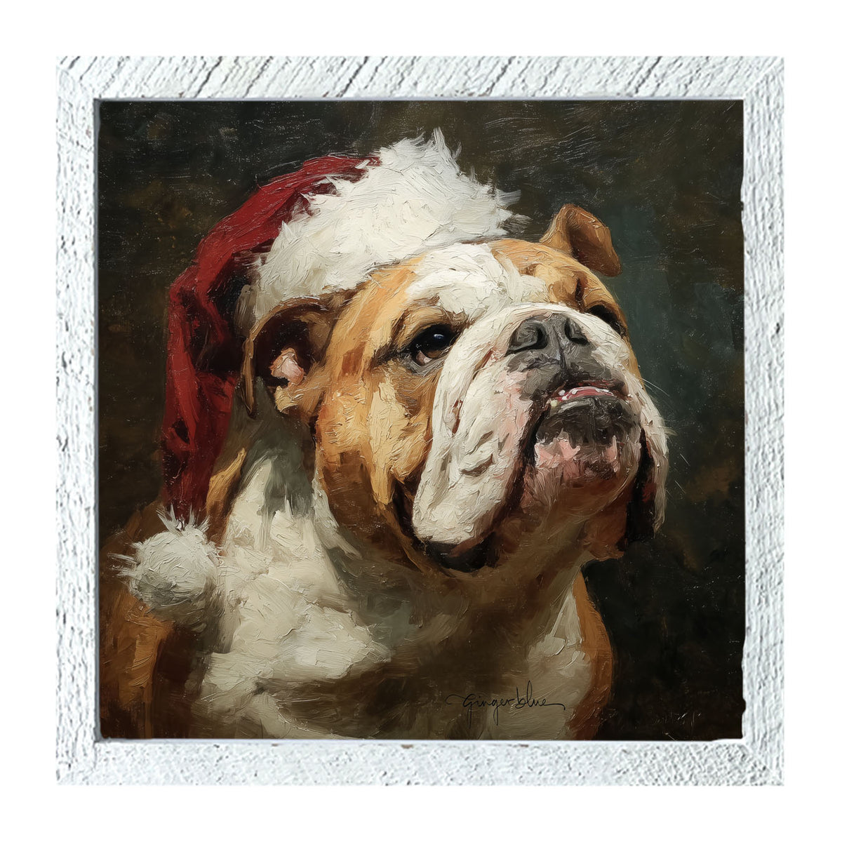 Santa Hat Bulldog - Framed Art