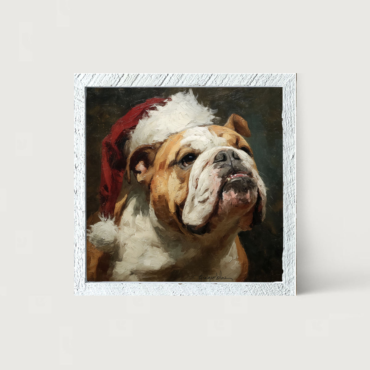 Santa Hat Bulldog - Framed Art
