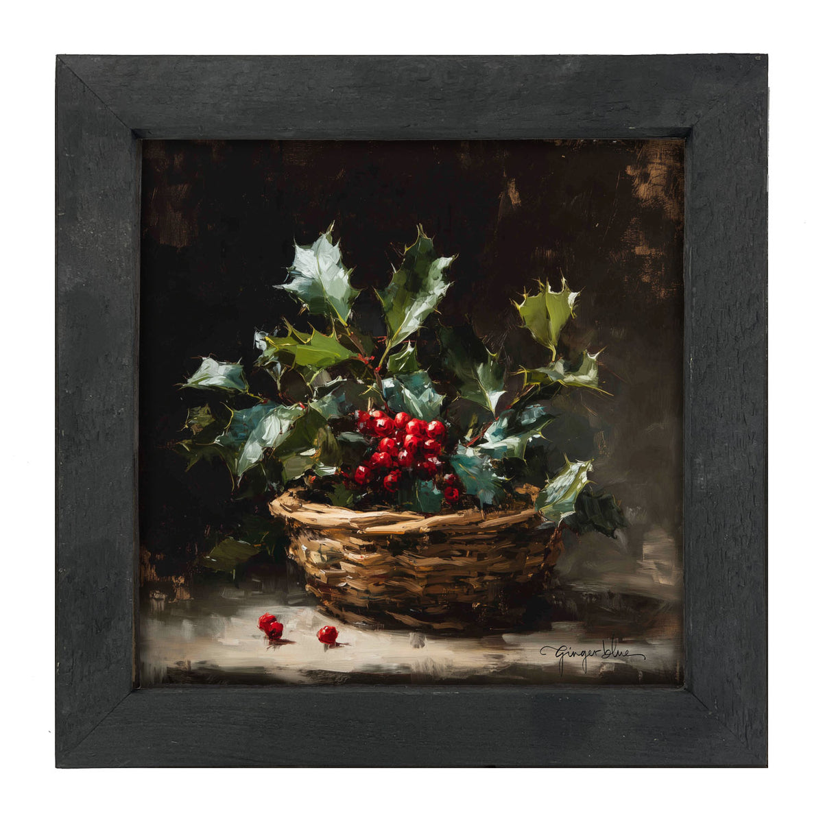 Holly in Woven Basket - Framed Art
