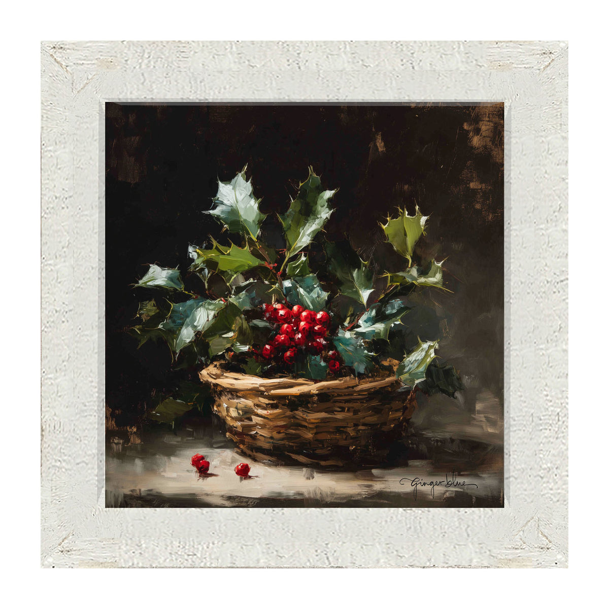 Holly in Woven Basket - Framed Art