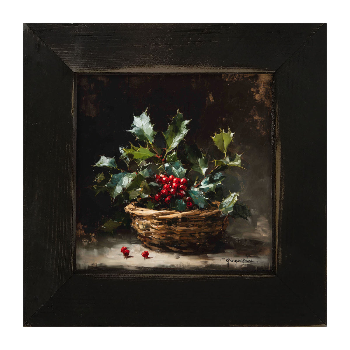 Holly in Woven Basket - Framed Art