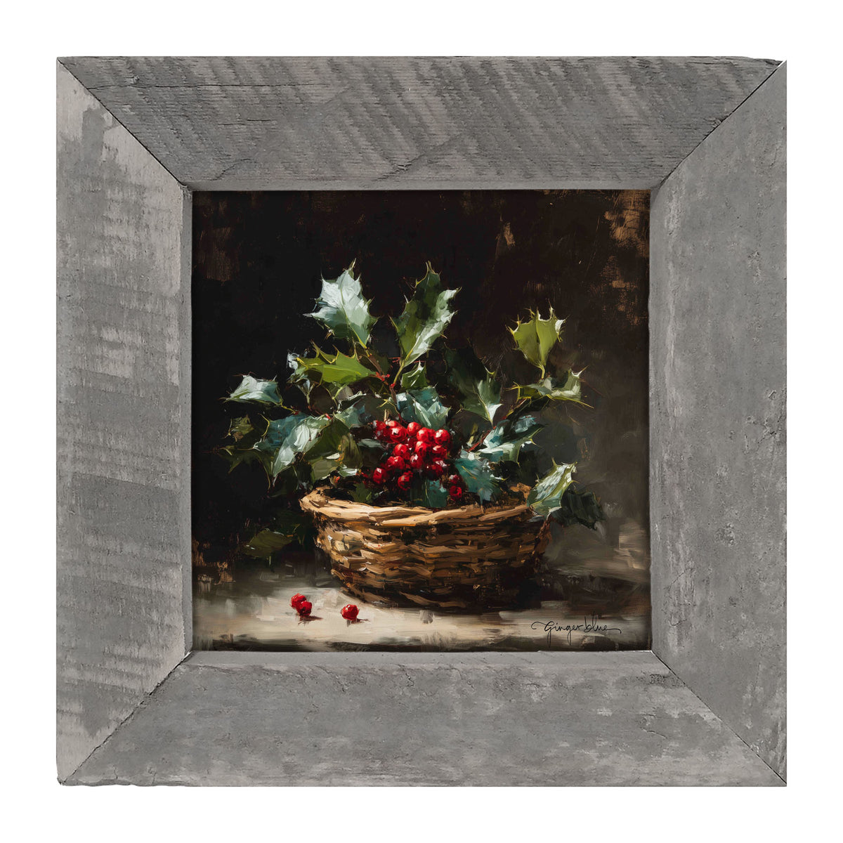 Holly in Woven Basket - Framed Art