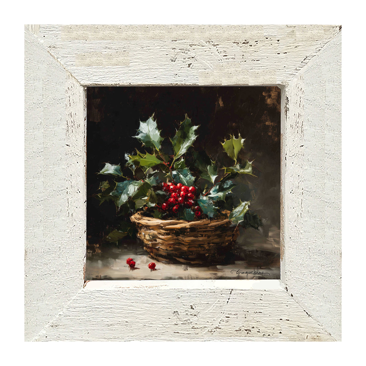 Holly in Woven Basket - Framed Art