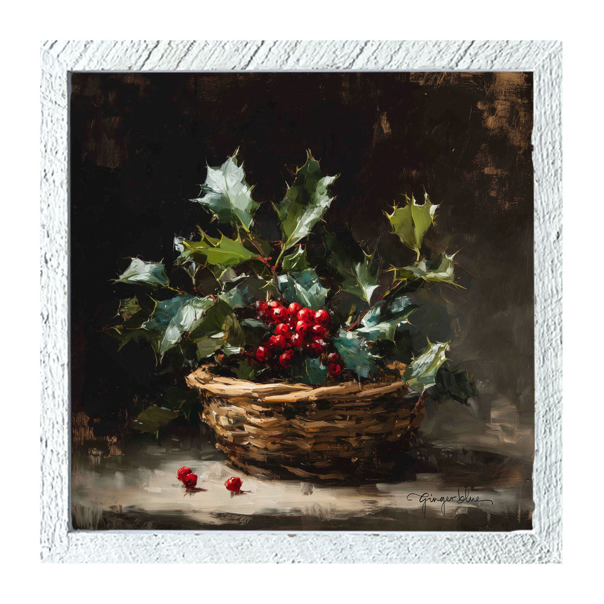 Holly in Woven Basket - Framed Art