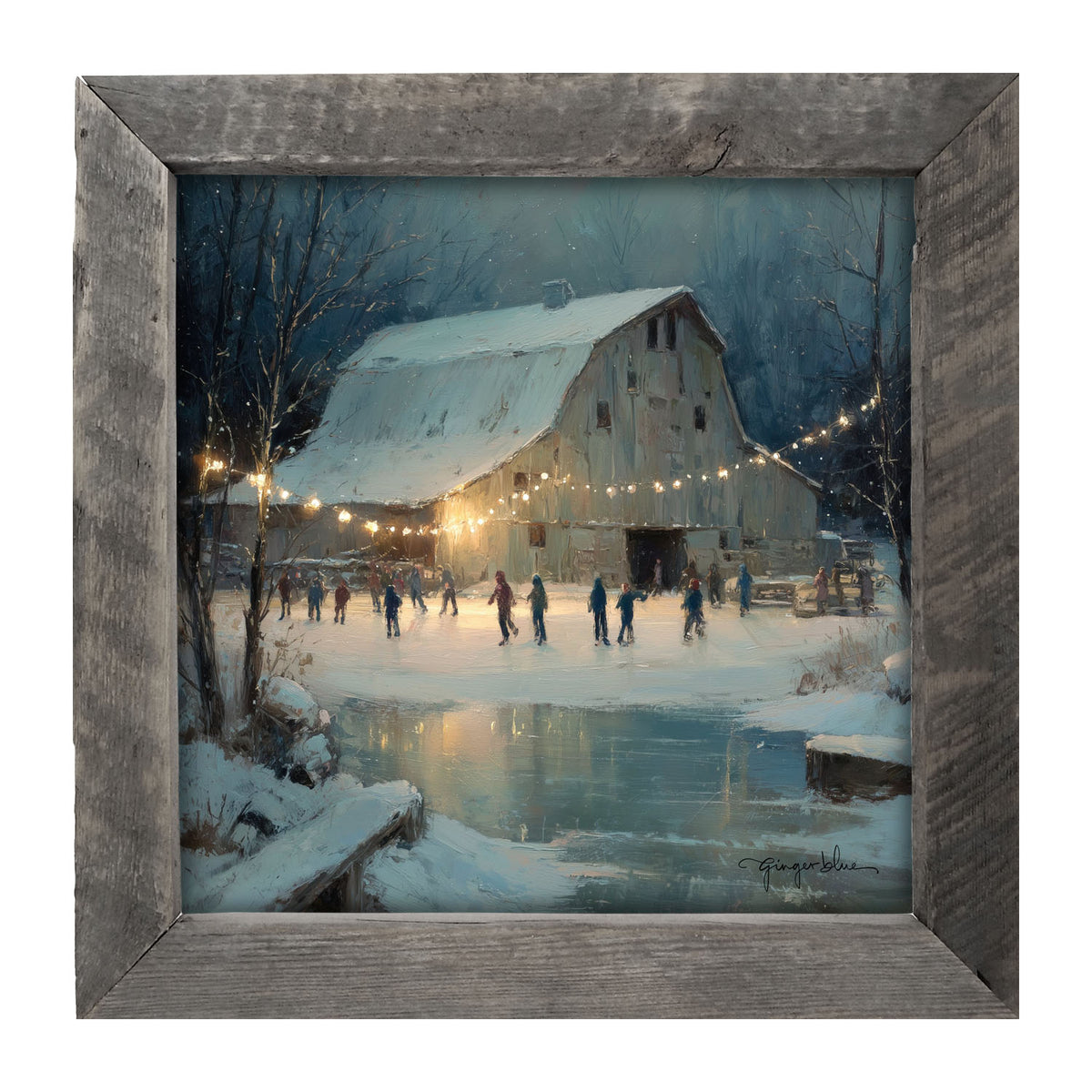 Winter Gathering at the Barn - Framed Art