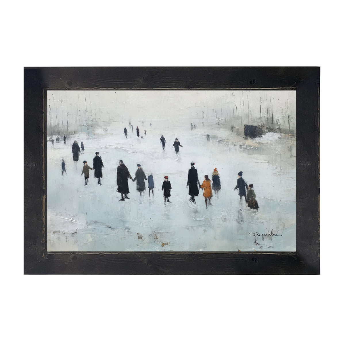 Ice Skating at the Pond - Framed Art