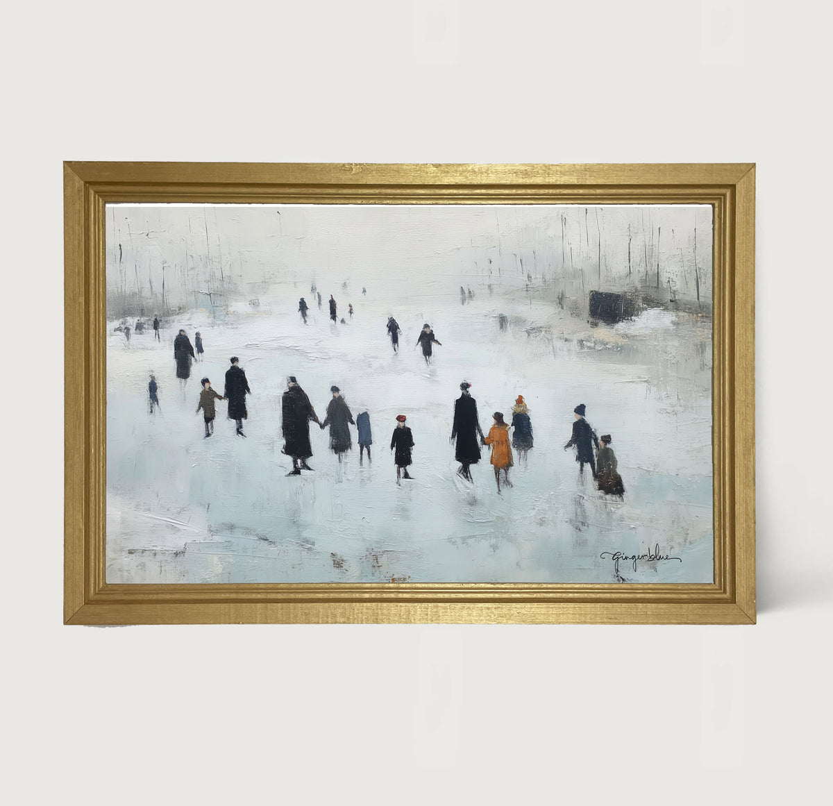 Ice Skating at the Pond - Framed Art
