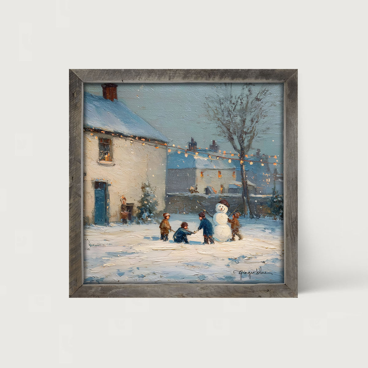 Children Making a Snowman at Home