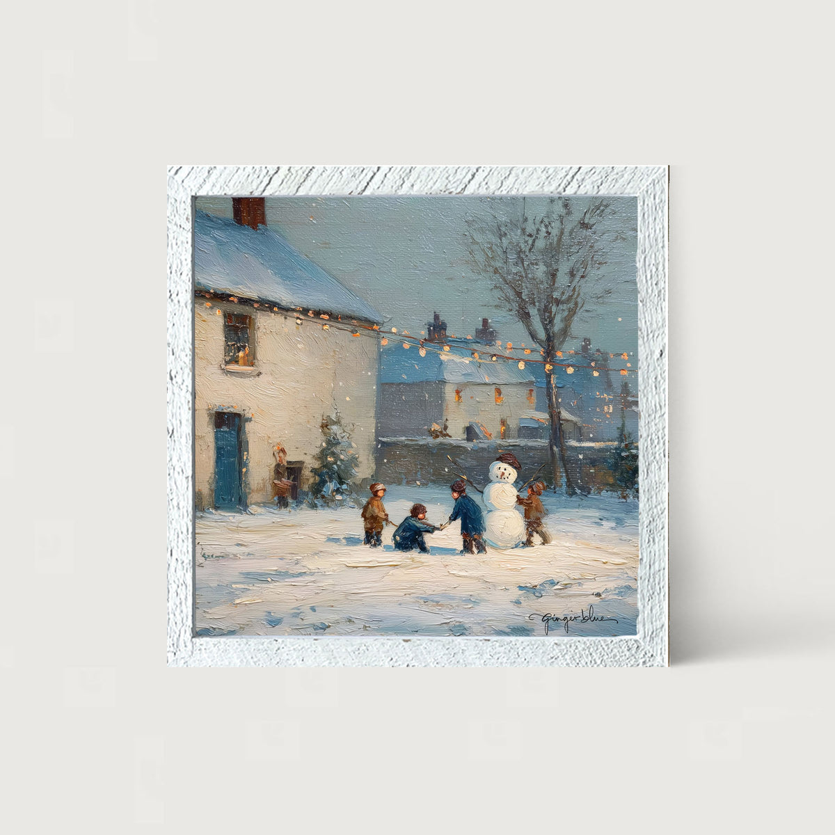 Children Making a Snowman at Home