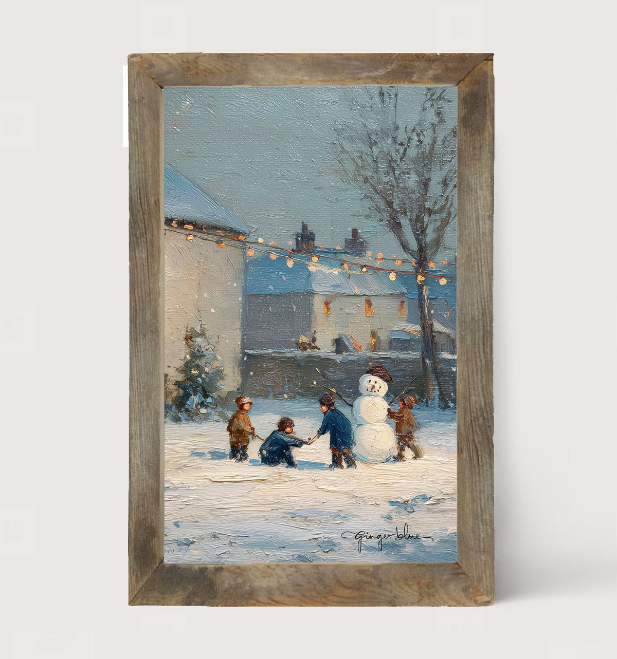 Children Making a Snowman at Home