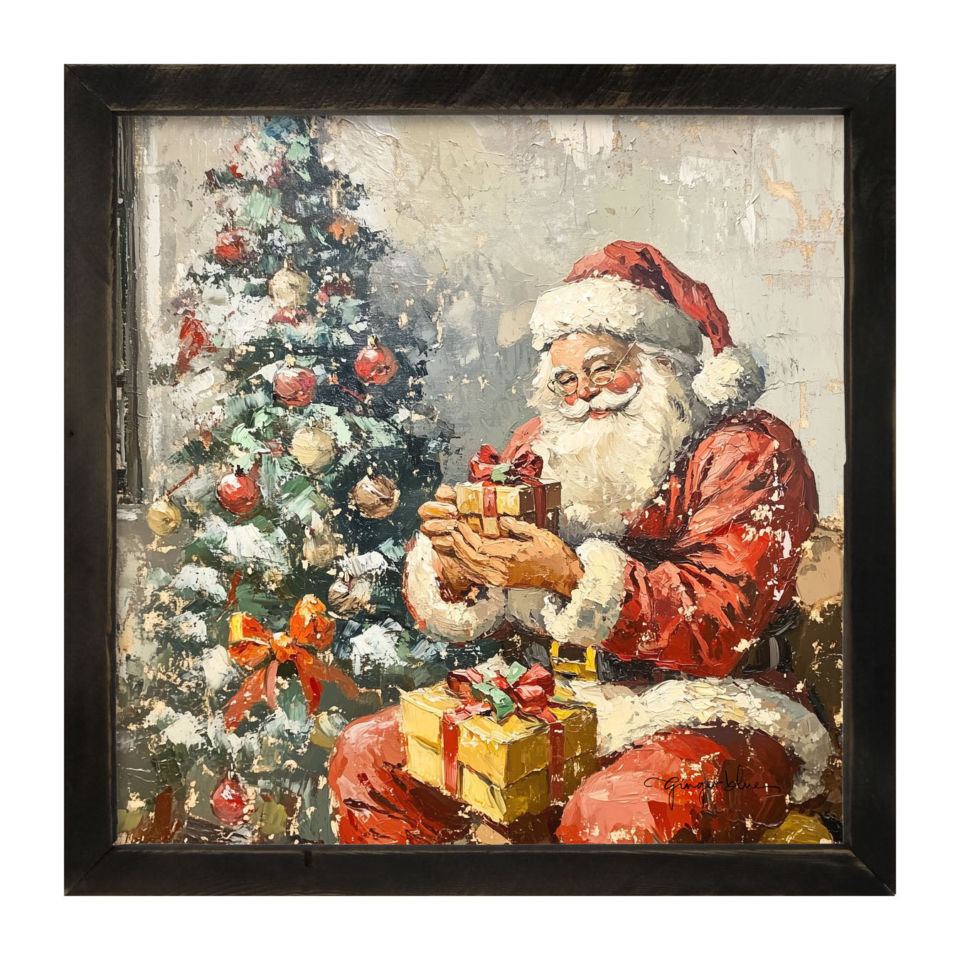 Santa Placing Presents under the Tree - Framed Art