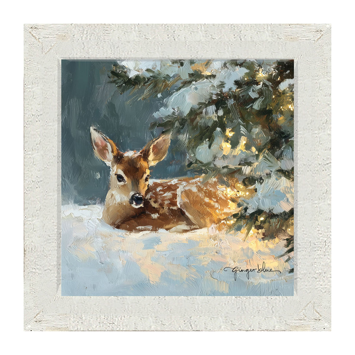Deer resting near Pine Tree - Framed Art